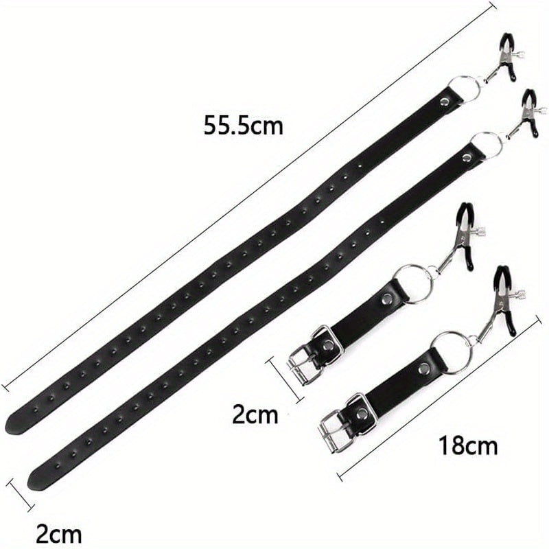 Leather Bondage Set For Beginners With Nipple And Vaginal Clamps