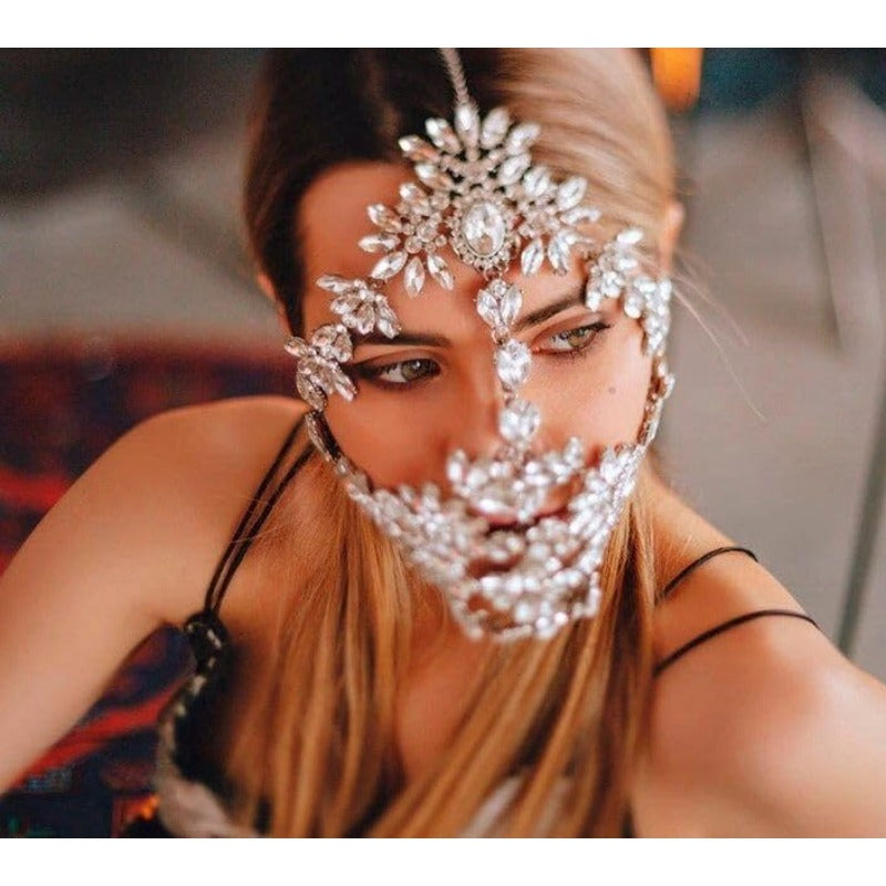 STONEFANS Women's Full Face Rhinestone Masquerade Mask - Sparkling -like Headpiece with Detachable Face Jewelry, Mardi Gras Costume Mask for Prom, Carnival, Parties, Lightweight & Comfortable (Alloy &) - One Size