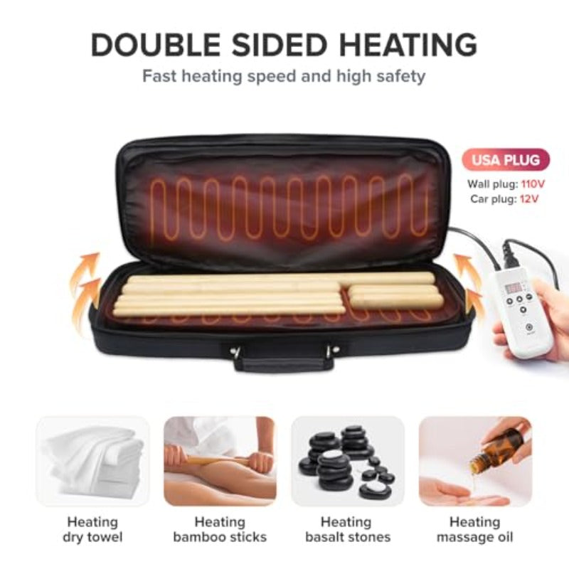 Portable Bamboo Massage Kit With Dual Sided Heating Stones