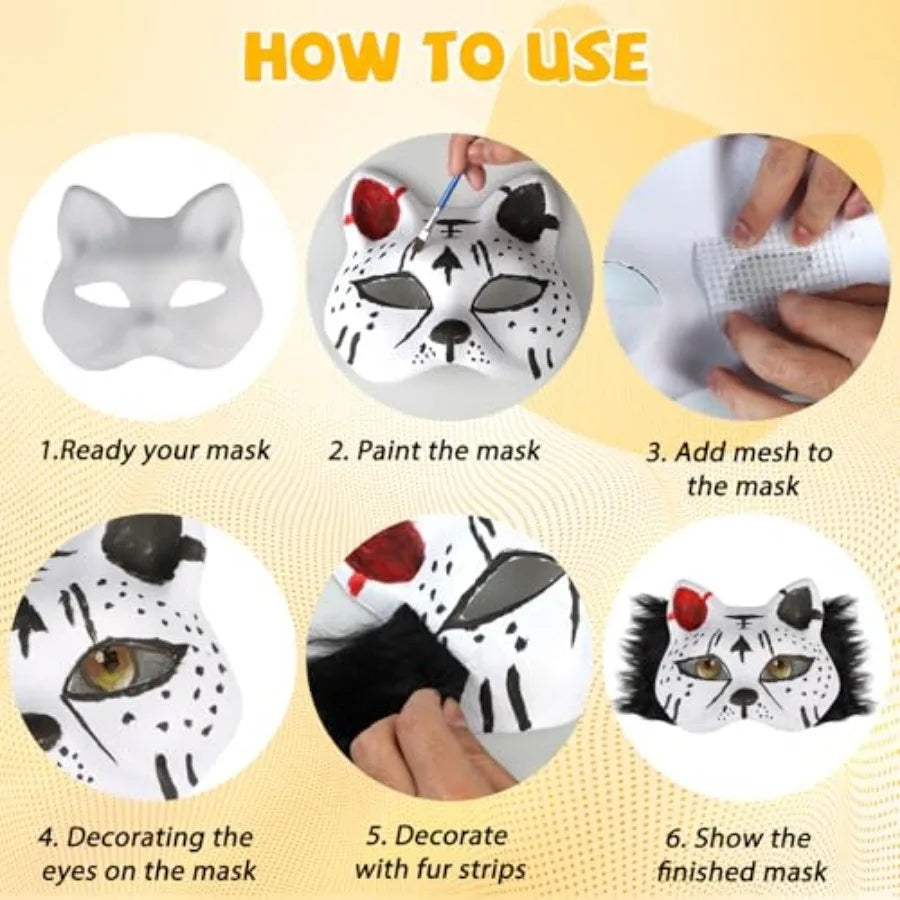 DIY Cat Masks Kit - Blank Therian Masks Set - DIY Animals Fox Mask for Christmas Halloween Masquerade Cosplay Party