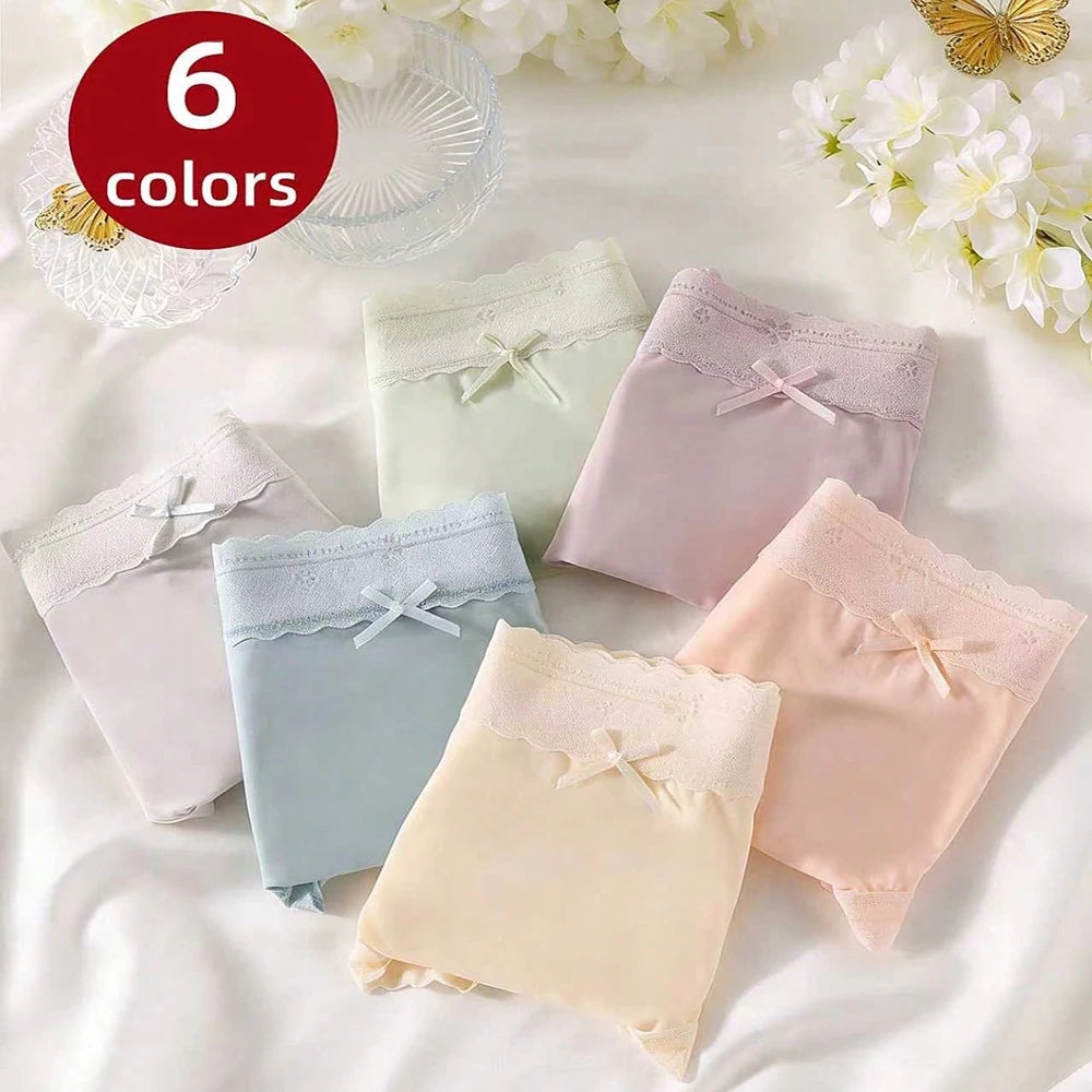 6PCS Women Low Waist Panties Sexy Lingerie Lace Quick Drying Briefs Female Seamless Underwear Spring Summer Solid Underpants