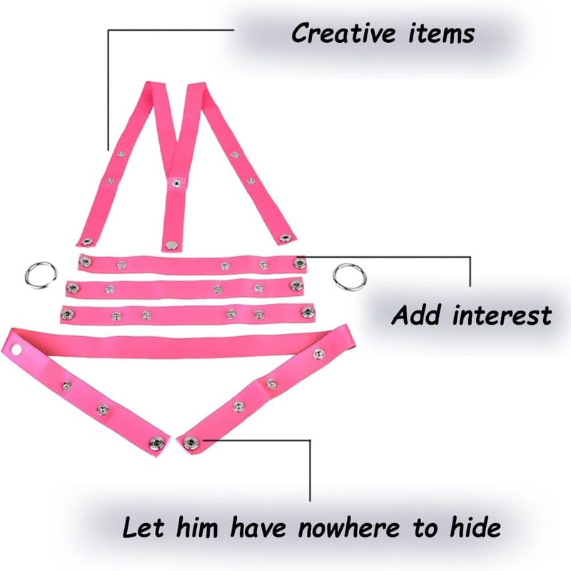 Male Anti - Off Chastity Cage Strap with PU Elastic Belt Scrotum Rooster Rings for Gay Men( Pink)