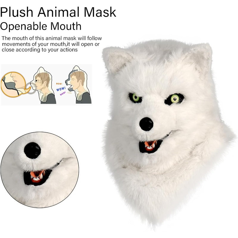 Wolf Dog Costume Set With Plush Tail Head Mask For Adults