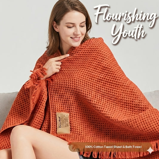 100% Cotton Waffle Towel With Tassels And Quick Dry