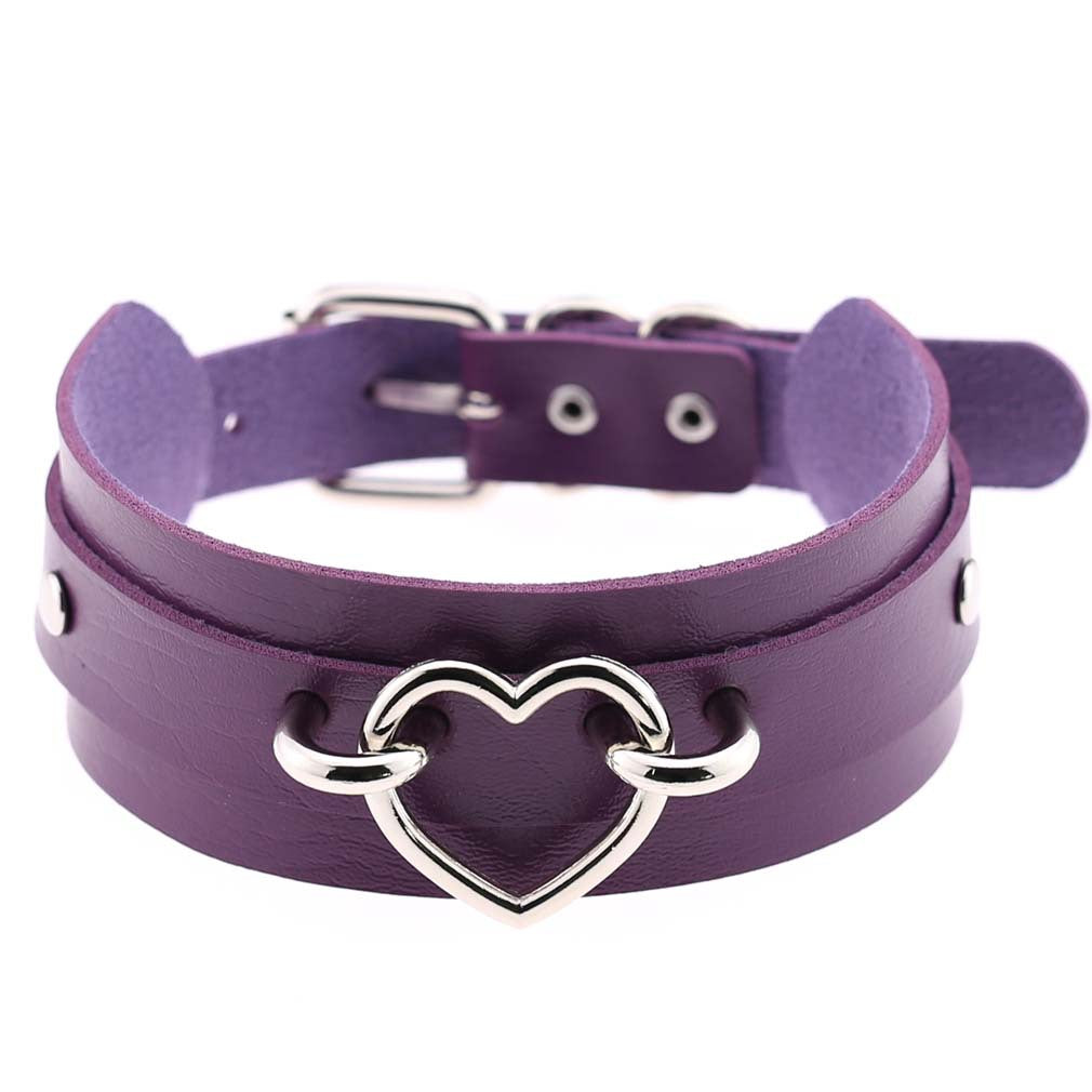 PU Leather Restraint Collar Heart Necklace Choker European American Style