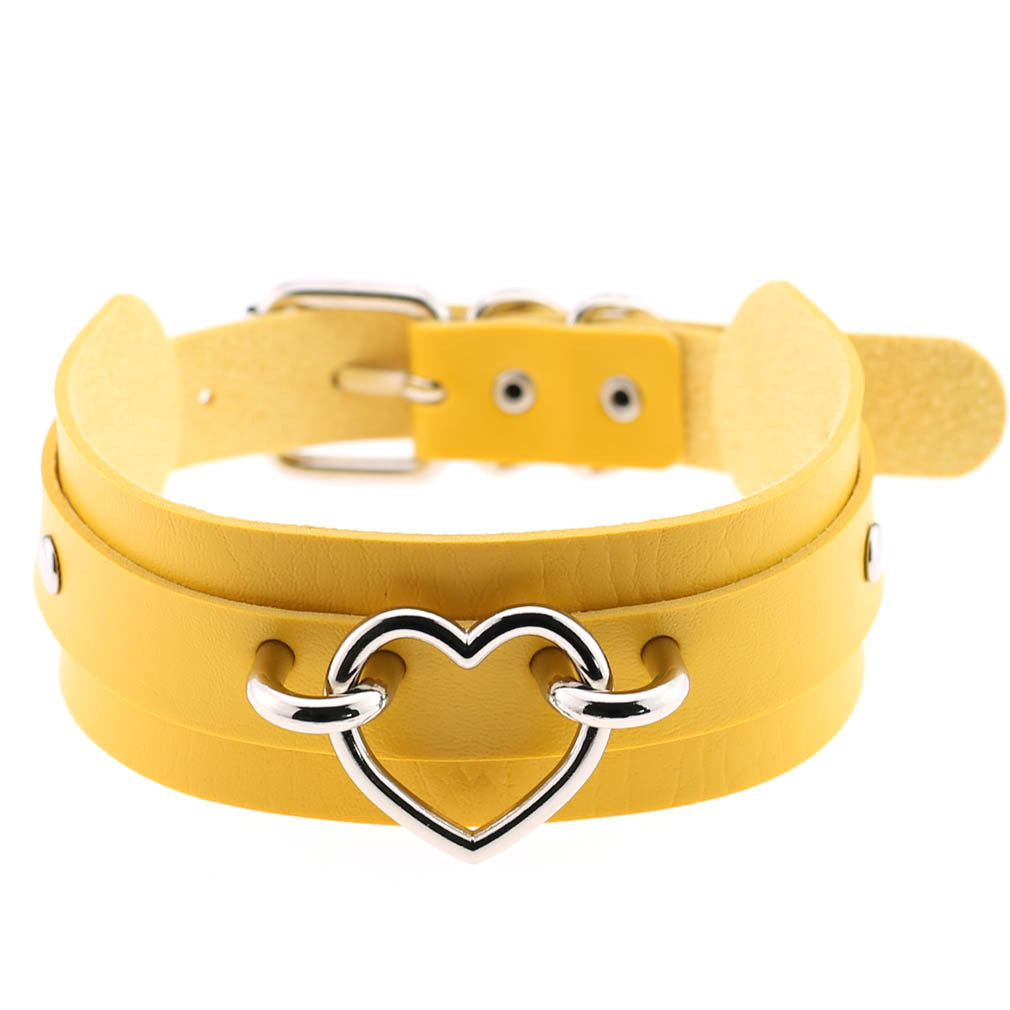 PU Leather Restraint Collar Heart Necklace Choker European American Style
