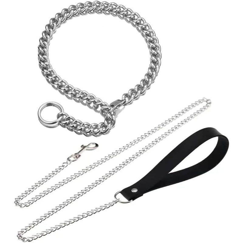 SM Collar And Leash With Chain For Bondage Restraints
