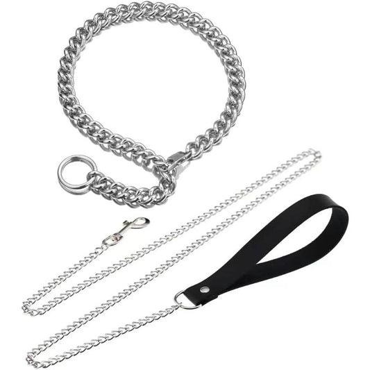 SM Collar And Leash With Chain For Bondage Restraints