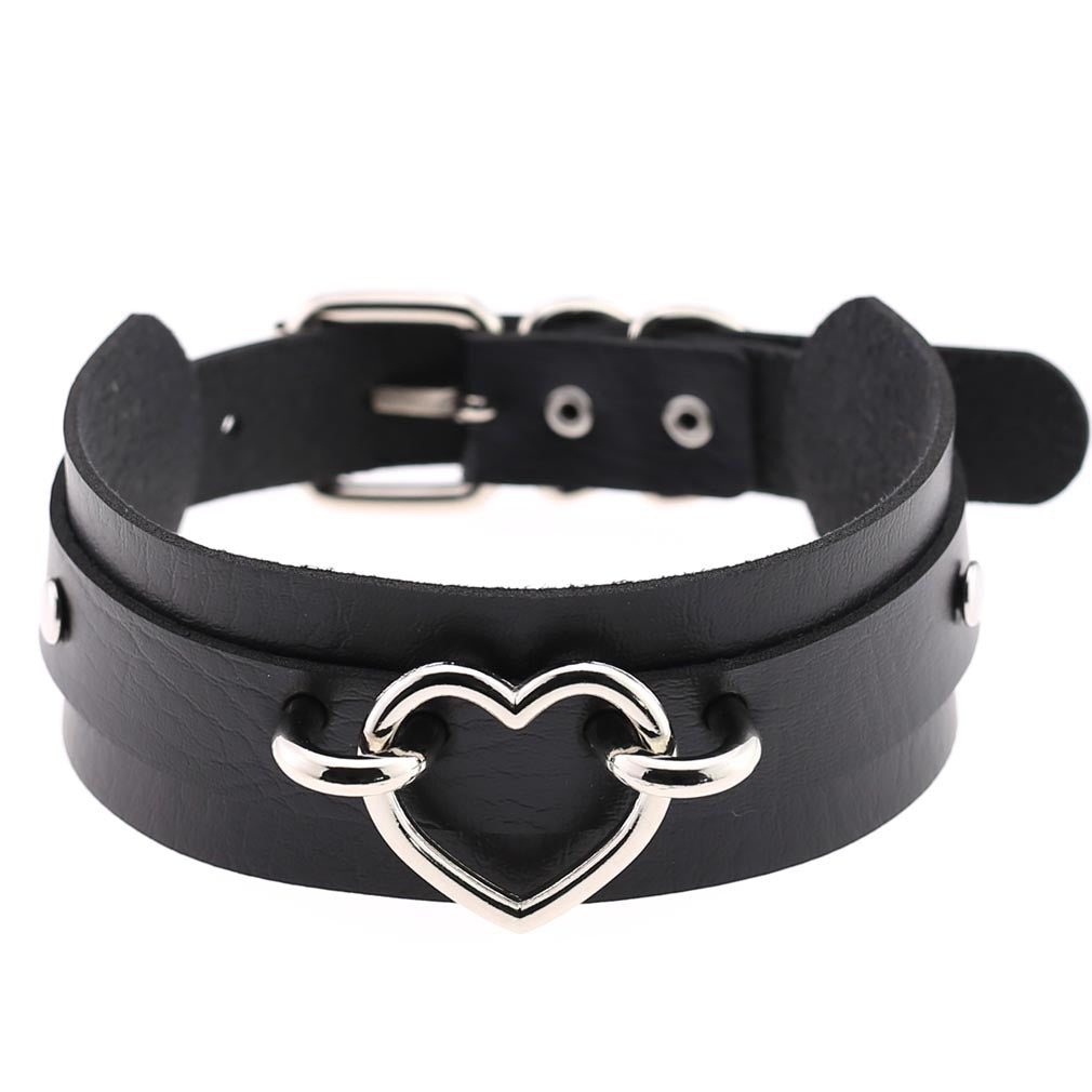 PU Leather Restraint Collar Heart Necklace Choker European American Style