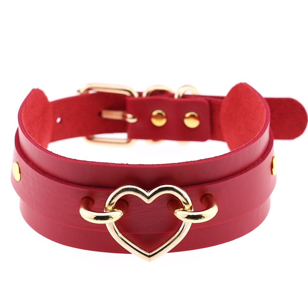PU Leather Restraint Collar Heart Necklace Choker European American Style