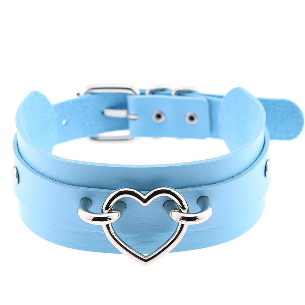 PU Leather Restraint Collar Heart Necklace Choker European American Style