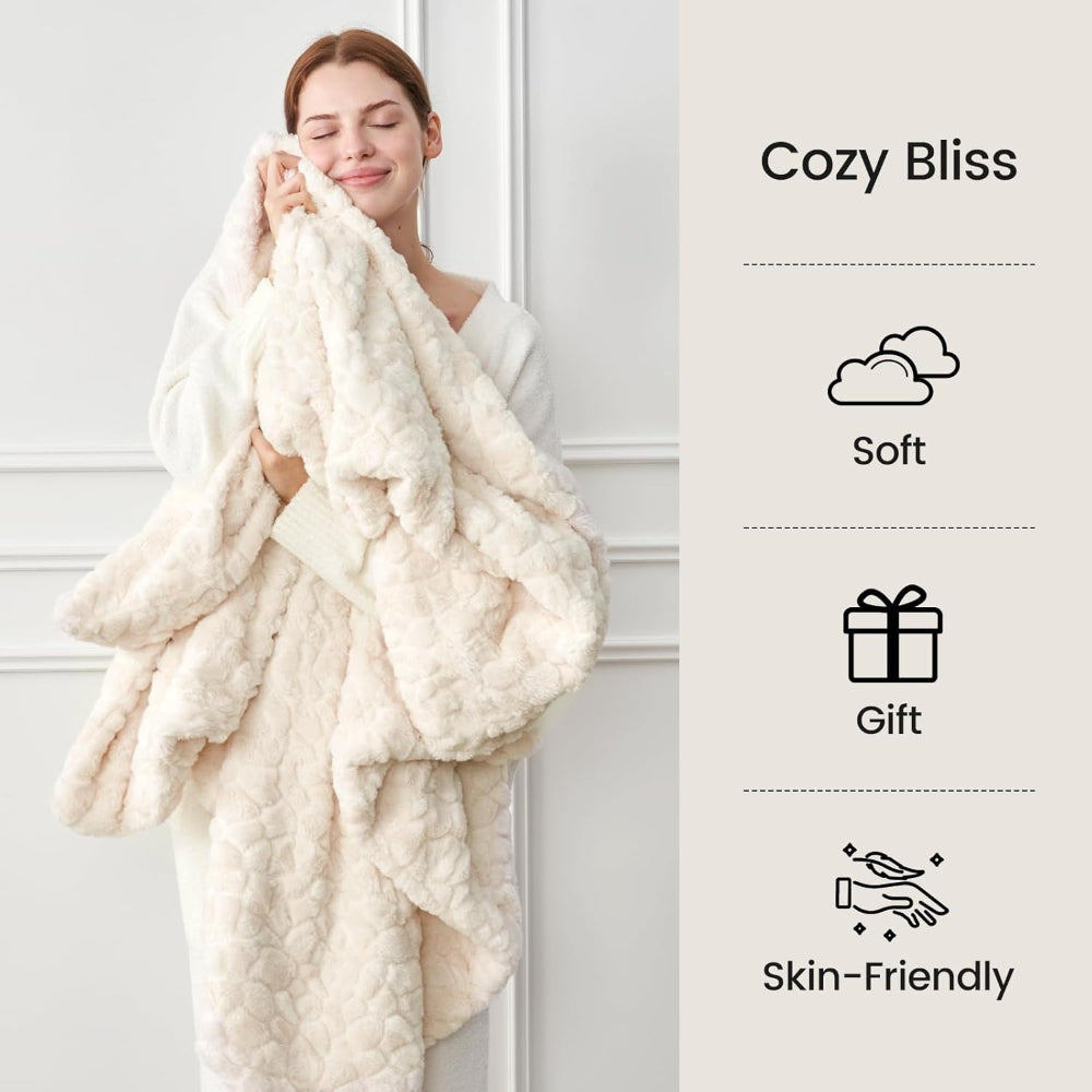 Cozy Bliss Reversible Faux Fur Throw Blanket For Couch