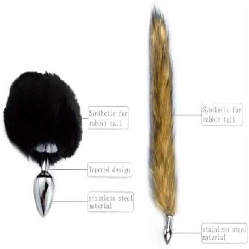 Metal Anal Plug Set With Fox Tail And Rabbit Tail Two Piece