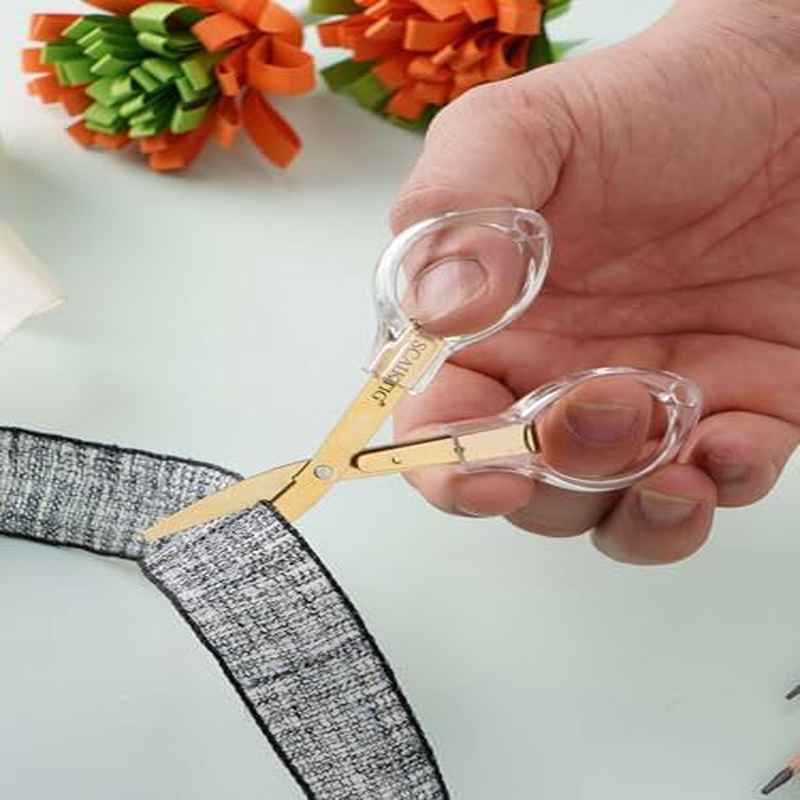 Folding Travel Scissors With Safety Lock And Golden-Titanium Coated Blades