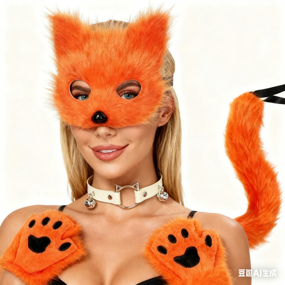 Complete Fox Costume Set With Realistic Mask And Plush Tail