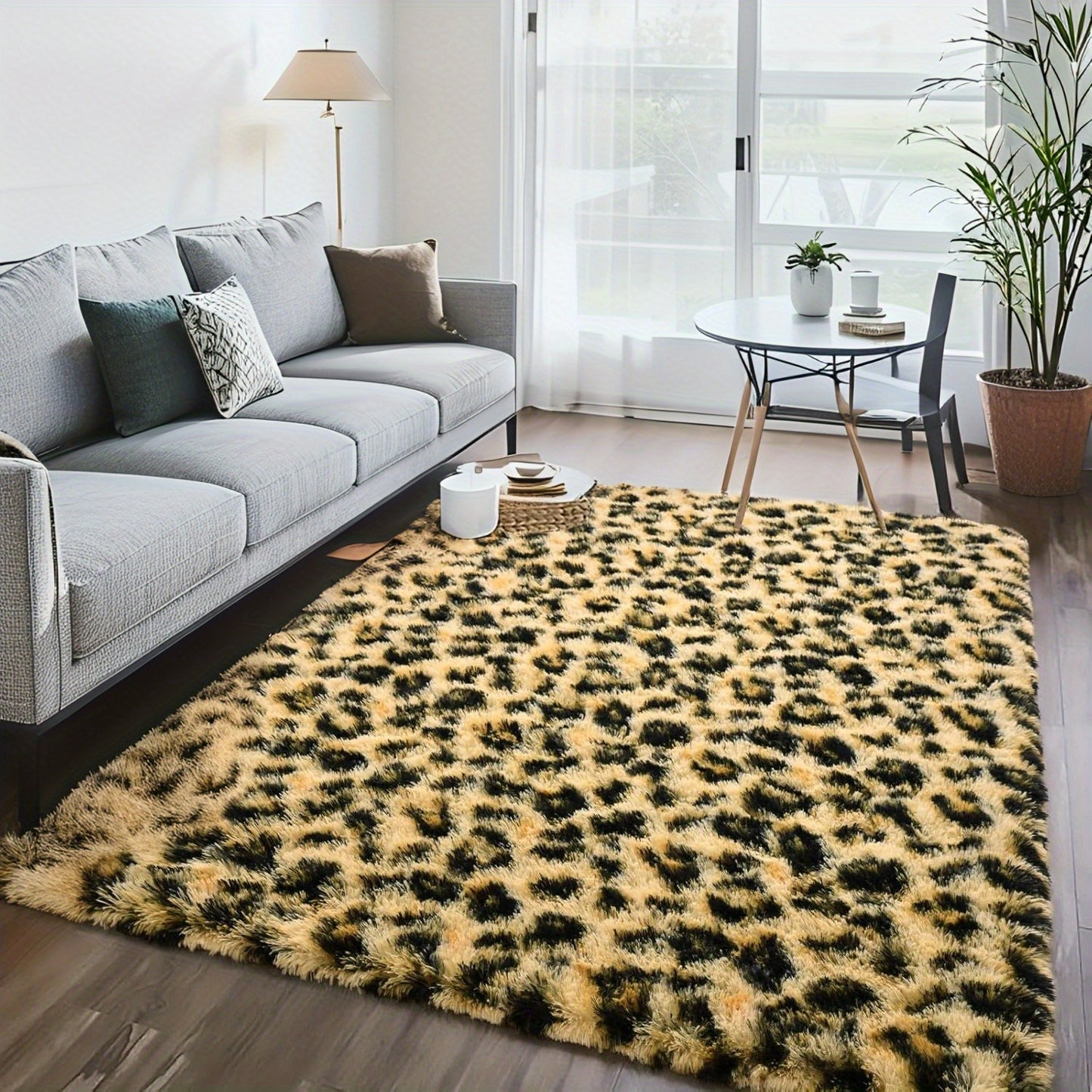 HOMORE Furies Leopard Print Shag Area Rug For Living Rooms