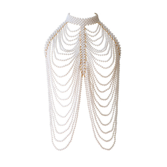 Pearl Like Chest Chain Multi Layer Body Chain For Women