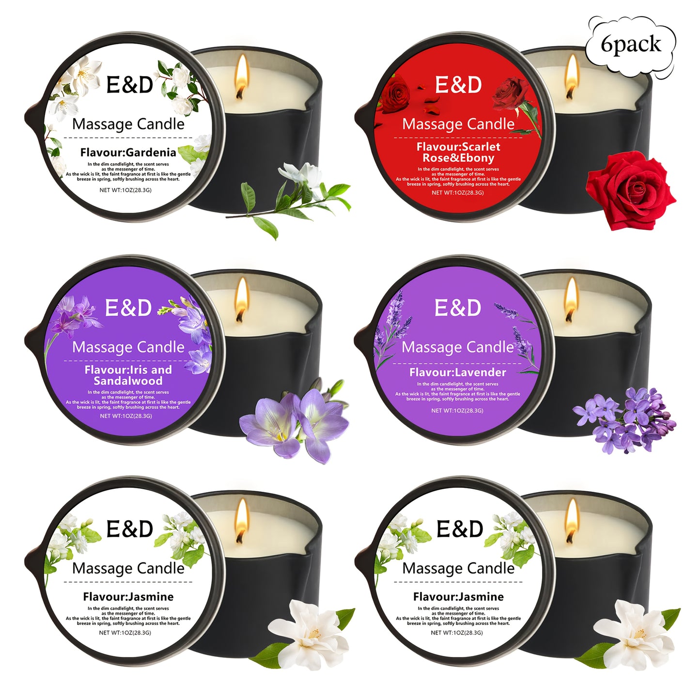EVODUCK Massage Candles 6pc Essential Oils Set