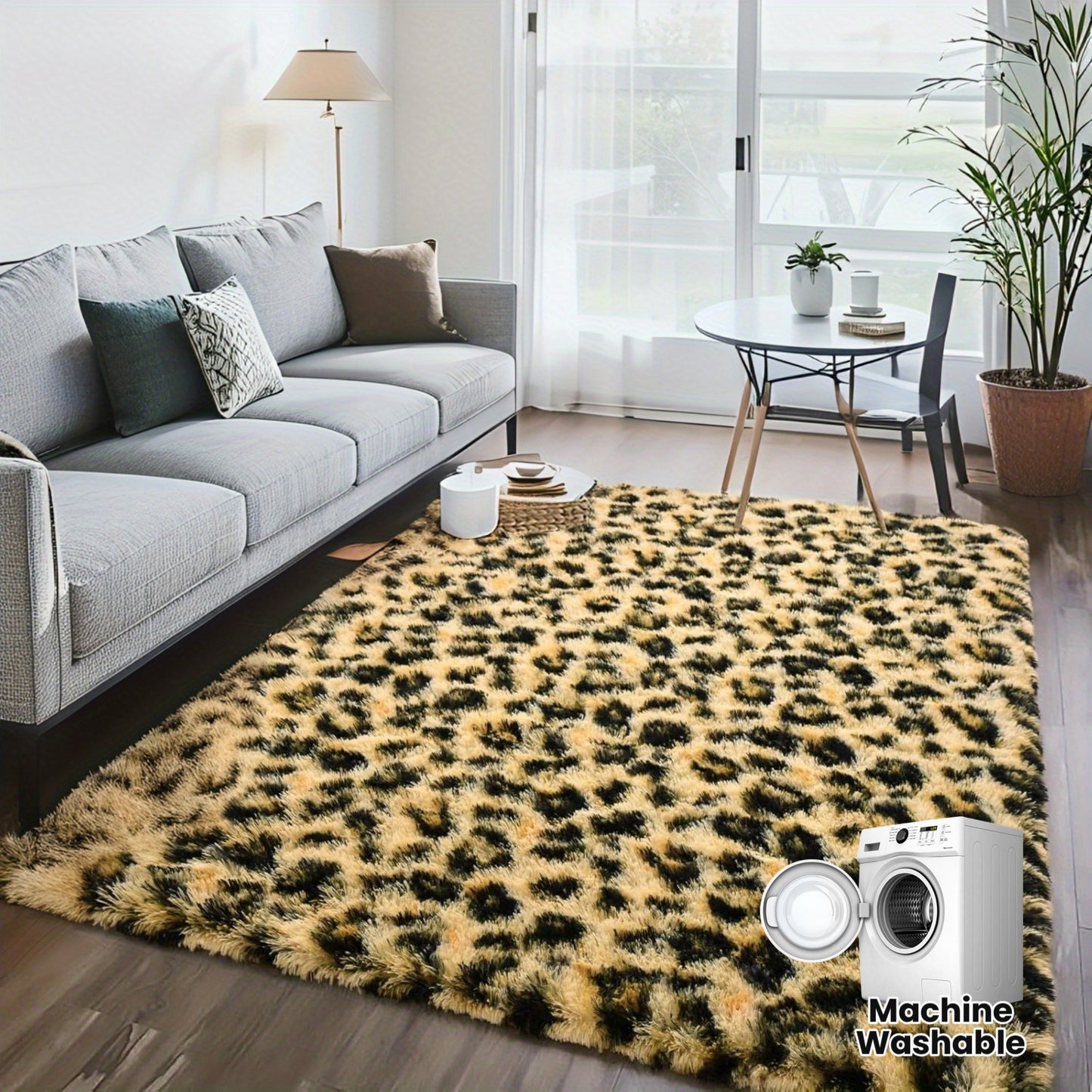 HOMORE Furies Leopard Print Shag Area Rug For Living Rooms