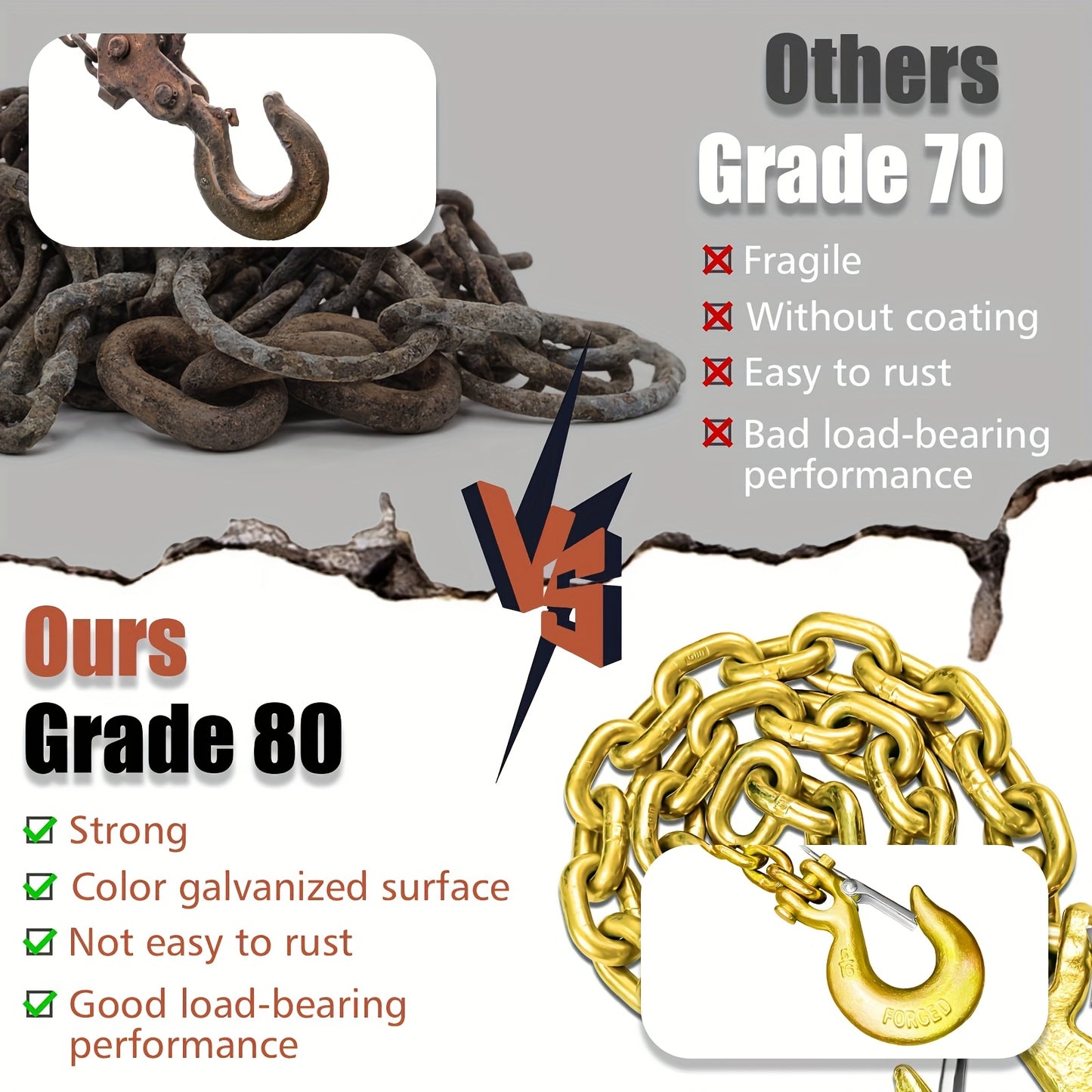 Trailer Safety Chain G80 2 Pack With Hooks