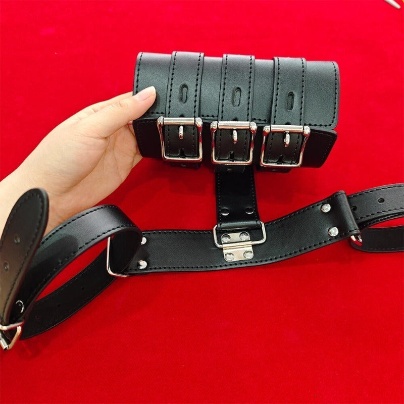 2pcs Leather Bondage Set: Back Strap Restraints& Heart-Shaped Whip, Couples Sensory Play Collection, Black Erotic Accessories Gift Set