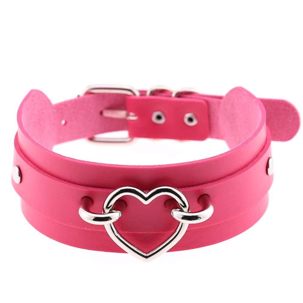 PU Leather Restraint Collar Heart Necklace Choker European American Style
