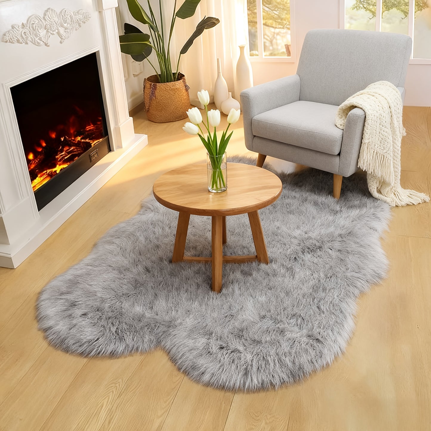 Furies Faux Fur Area Rug Fluffy Plush Irregular Sheepskin Carpet