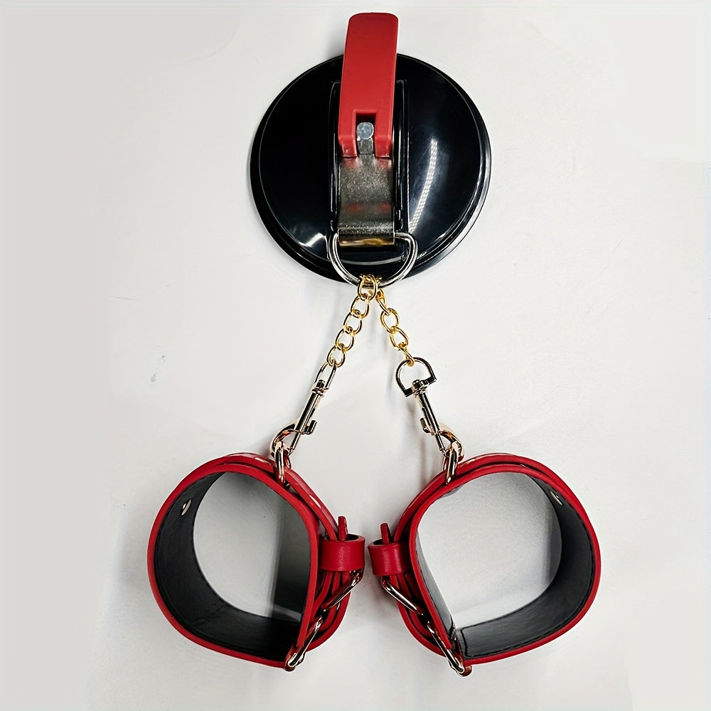 Suction Cup PU Leather Handcuffs Bondage Set For Couples