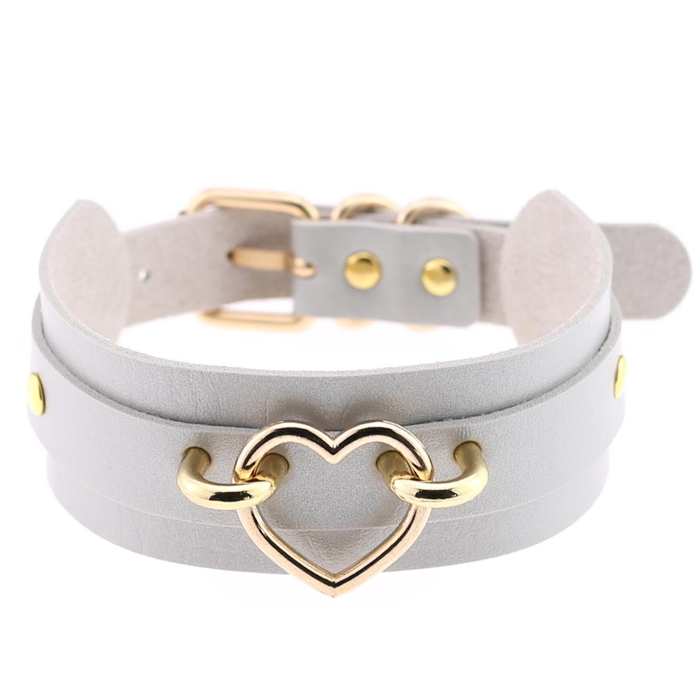 PU Leather Restraint Collar Heart Necklace Choker European American Style