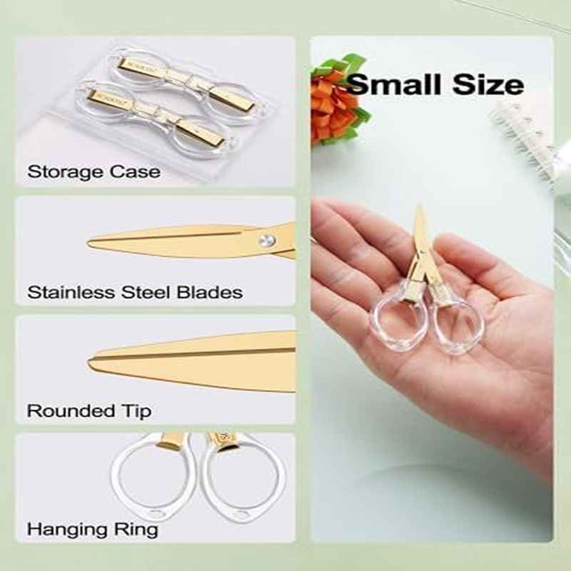 Folding Travel Scissors With Safety Lock And Golden-Titanium Coated Blades