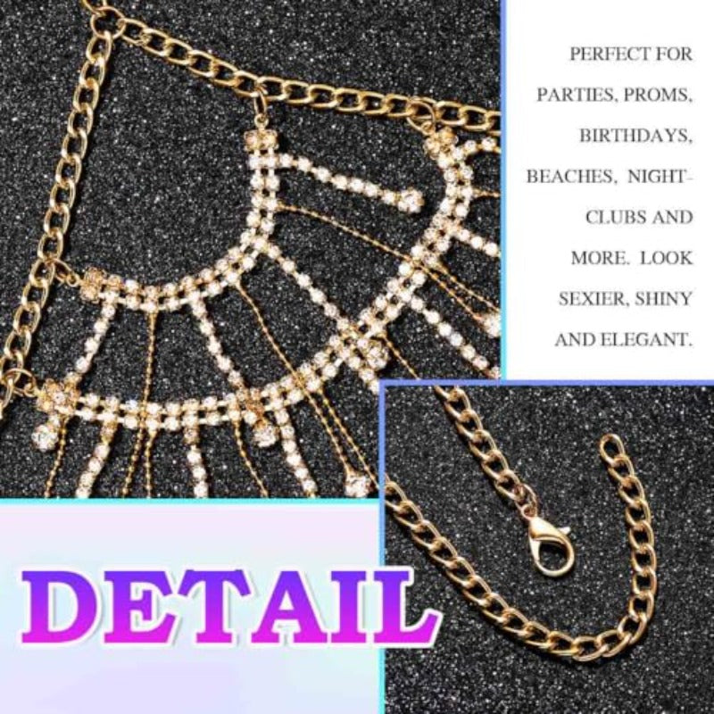 Women's Adjustable Golden Toned Rhinestone Tassel Bra Chain Body Jewelry
