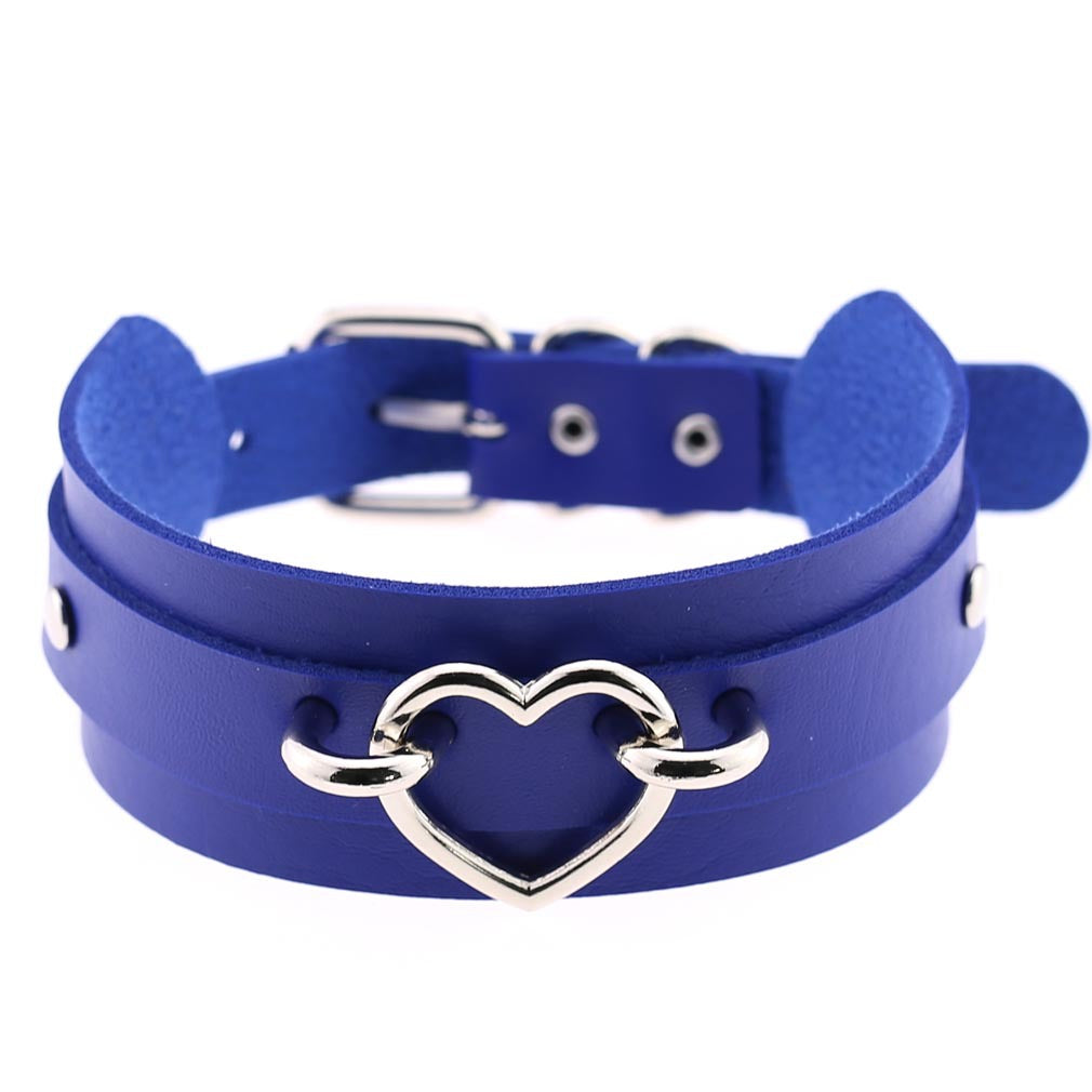 PU Leather Restraint Collar Heart Necklace Choker European American Style