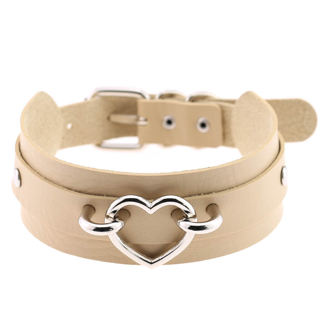 PU Leather Restraint Collar Heart Necklace Choker European American Style