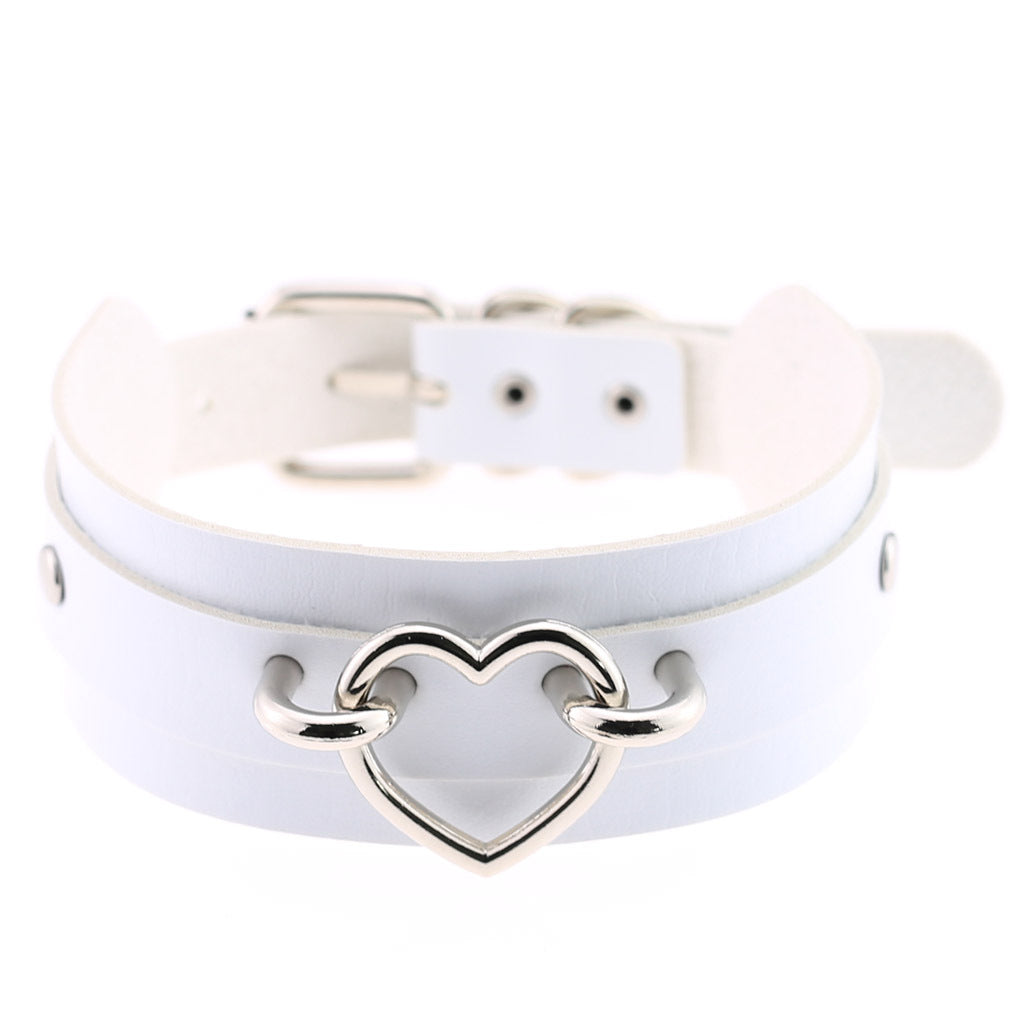 PU Leather Restraint Collar Heart Necklace Choker European American Style