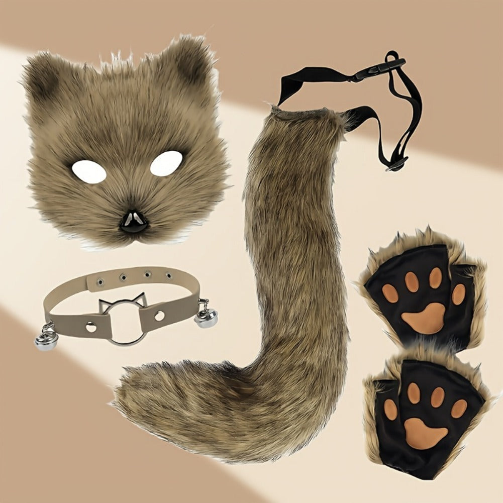 Complete Fox Costume Set With Realistic Mask And Plush Tail