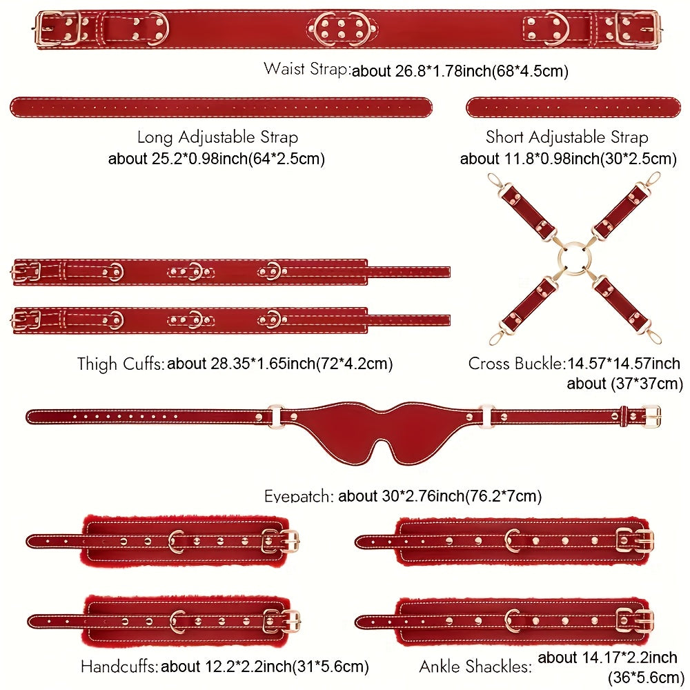 姬欲 Leather Bondage 11-Piece Set With Adjustable Cuffs Eye Mask