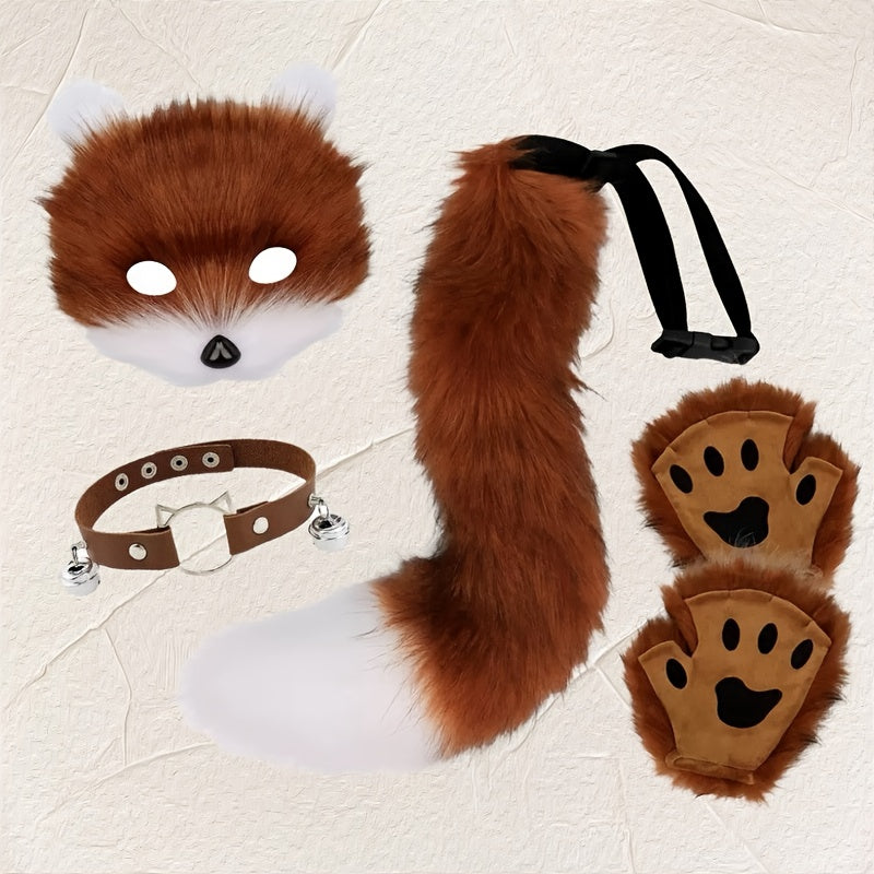 Complete Fox Costume Set With Realistic Mask And Plush Tail