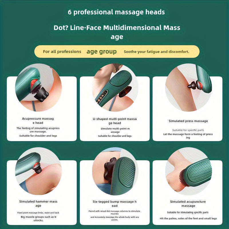 Portable Electric Wand With 6 Heads And 15 Intensity Levels