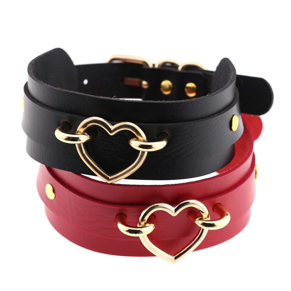 PU Leather Restraint Collar Heart Necklace Choker European American Style