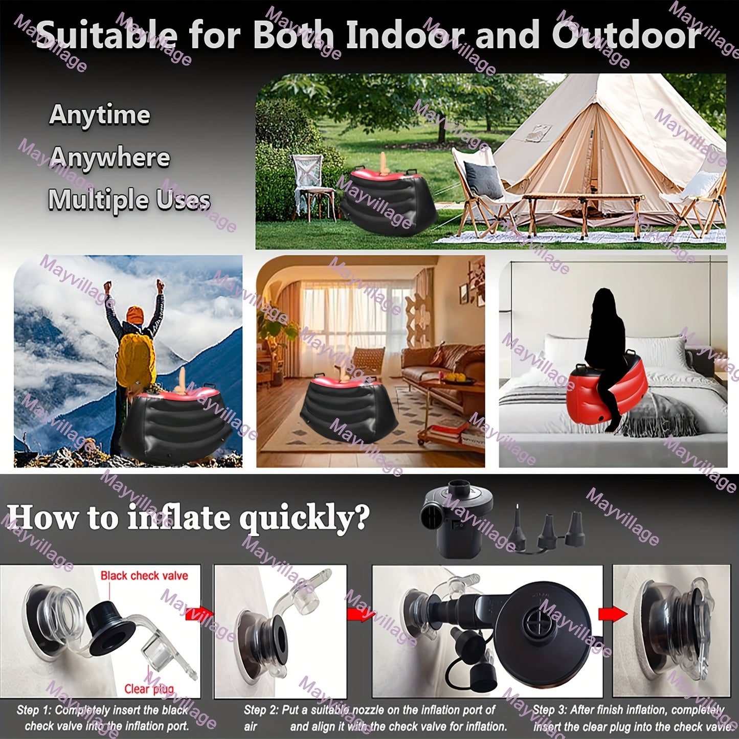 Inflatable Sex Chair For BDSM Positions With Toy Mount