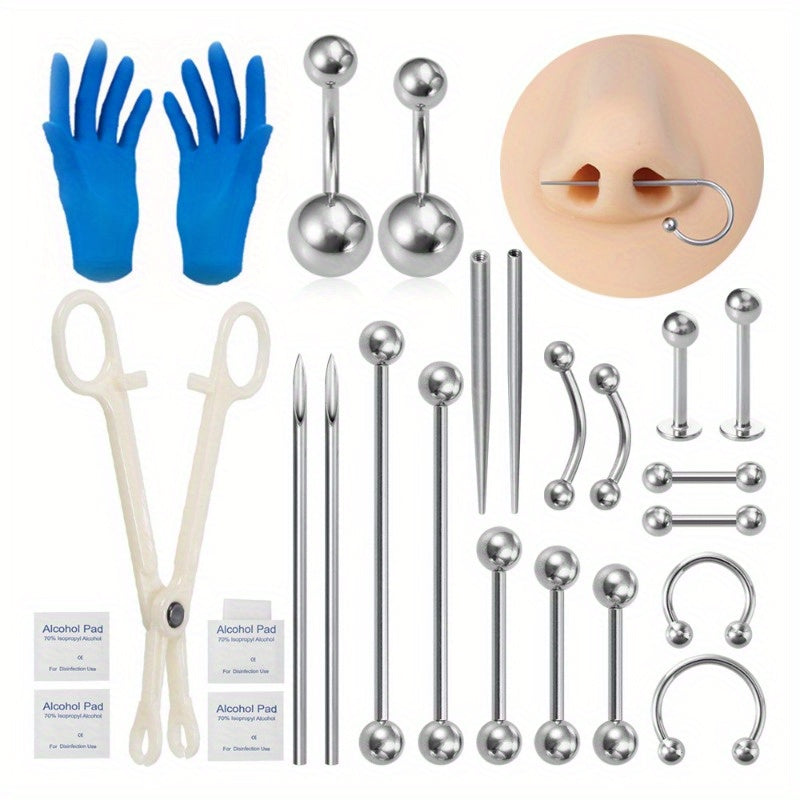 Painless Stainless Steel Piercing Set For Beginners Navel Tongue Lip
