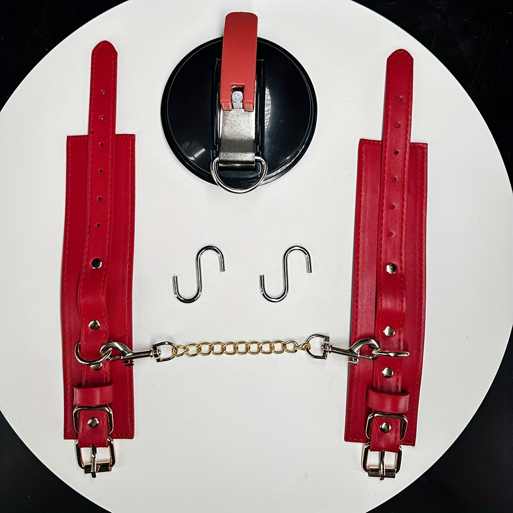 Suction Cup PU Leather Handcuffs Bondage Set For Couples