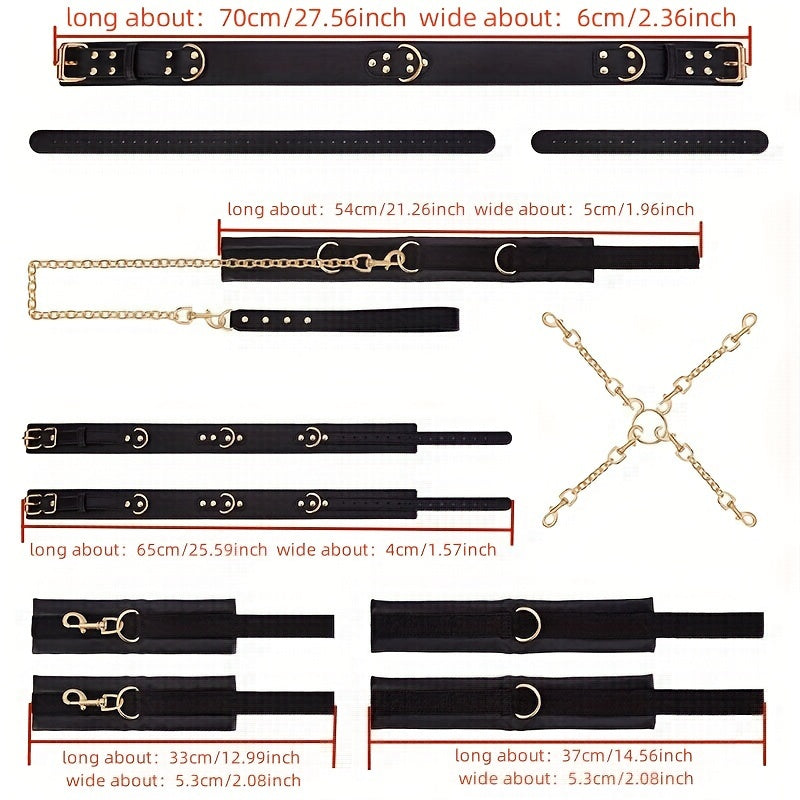 Bondage Set for Couples | SM Handcuffs, Leg Cuffs with Traction Chain, Collar & Belt Restraint Kit, Adjustable Adult BDSM Toys, Beginner Friendly