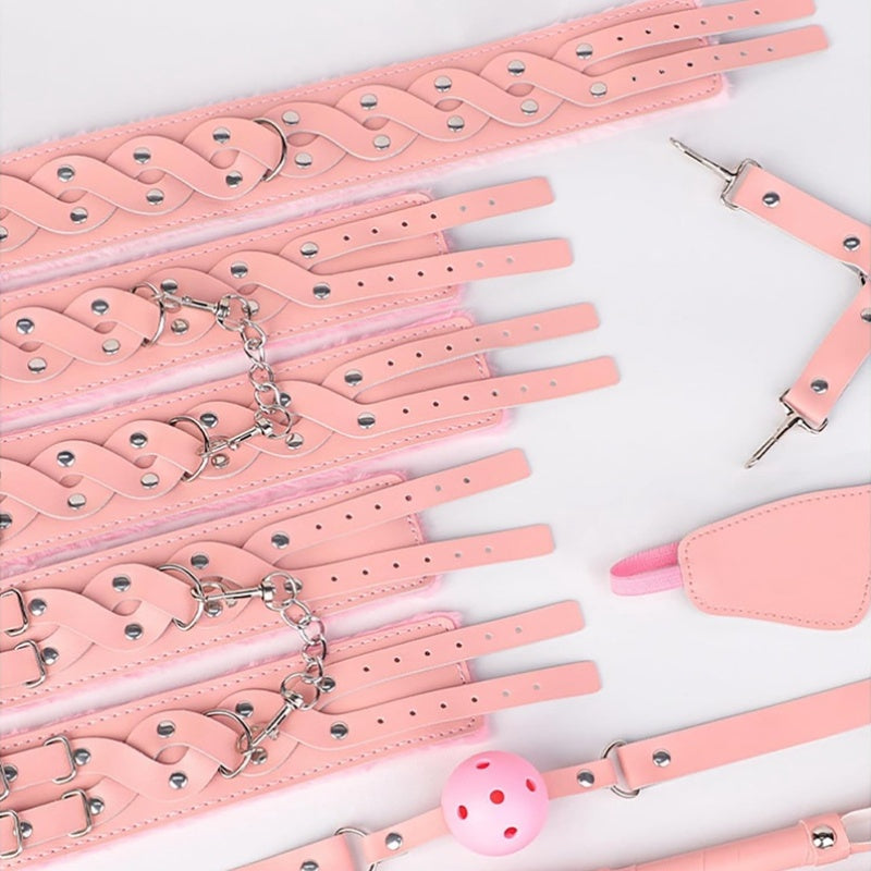 BDSM Bondage Kit for Couples Cuffs Collar Blindfold Whip Gag
