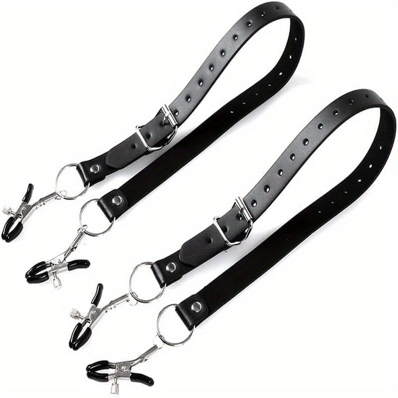 Leather Bondage Set For Beginners With Nipple And Vaginal Clamps