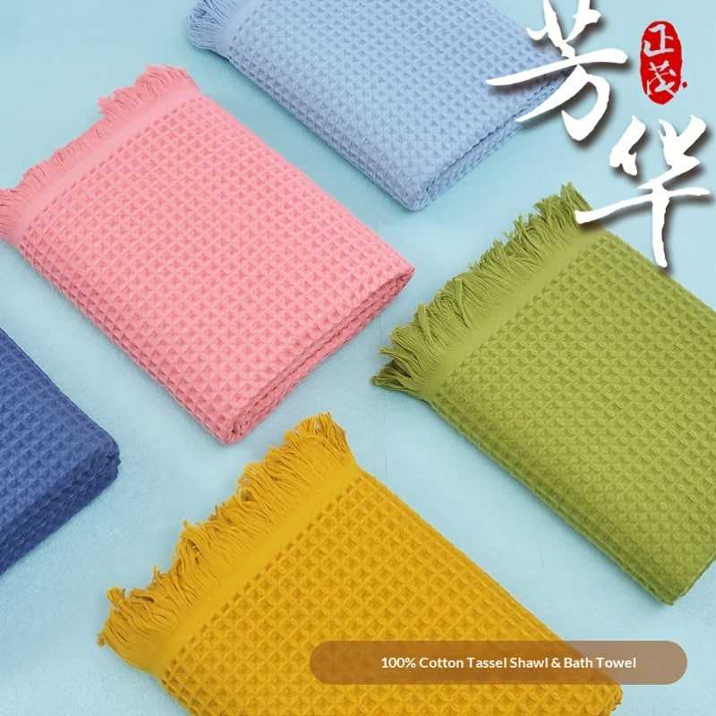 100% Cotton Waffle Towel With Tassels And Quick Dry