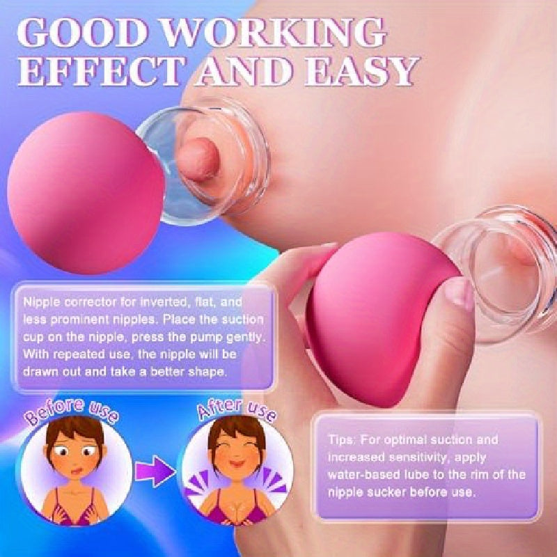 Adult Sex Toys - 1 Pair BDSM Nipple Toys for Couples Pleasure, Manual Suction Mini Foreplay Nipple Pump for Women, Nipple Corrector for Inverted Flat Nipples