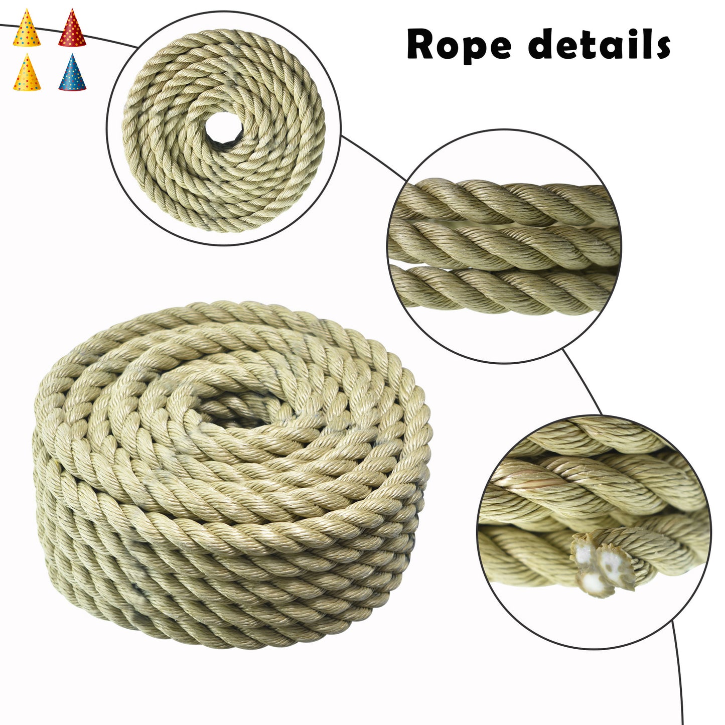 WFLNHB Heavy Duty Polyester 3 Strand Rope for Outdoor Use