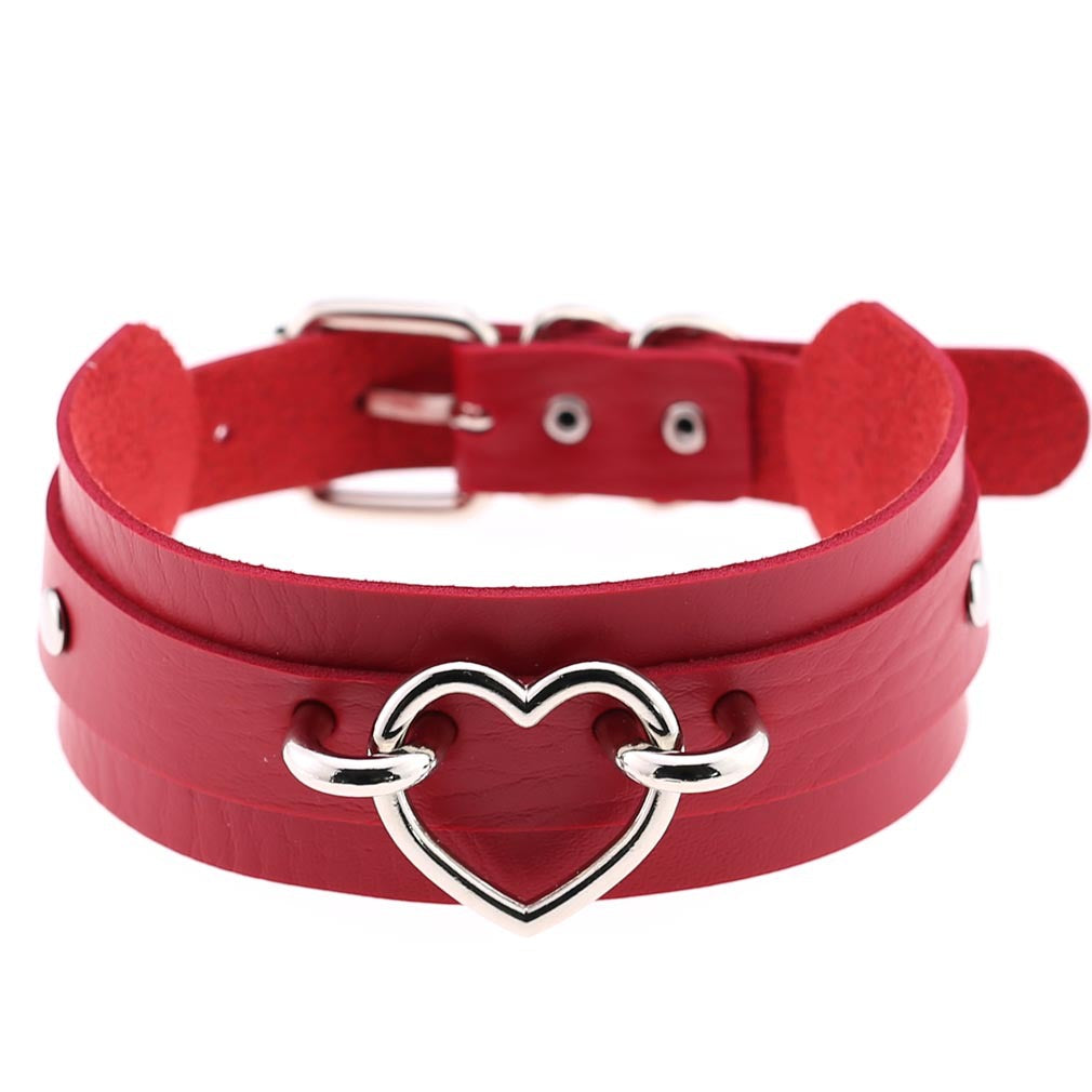 PU Leather Restraint Collar Heart Necklace Choker European American Style