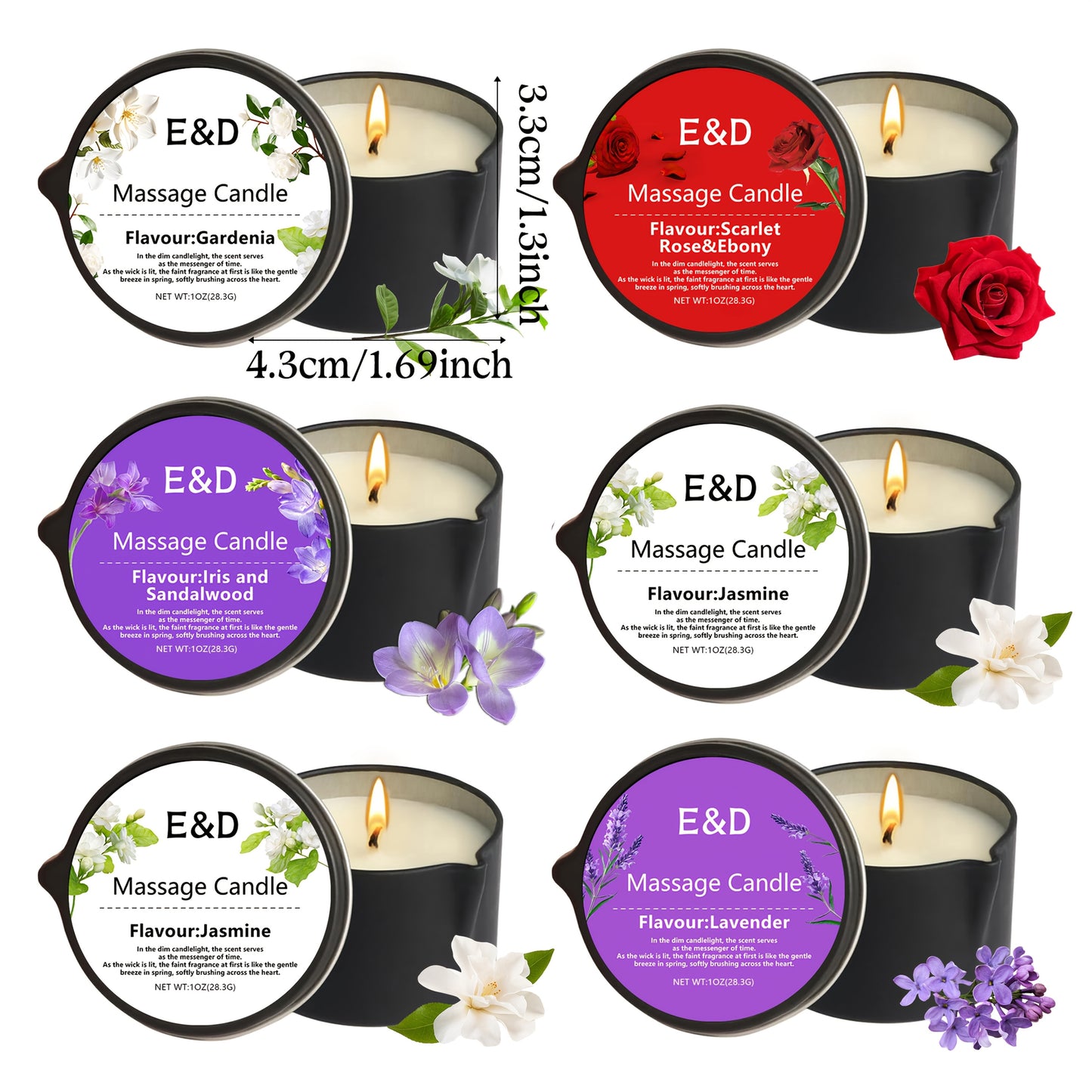 EVODUCK Massage Candles 6pc Essential Oils Set